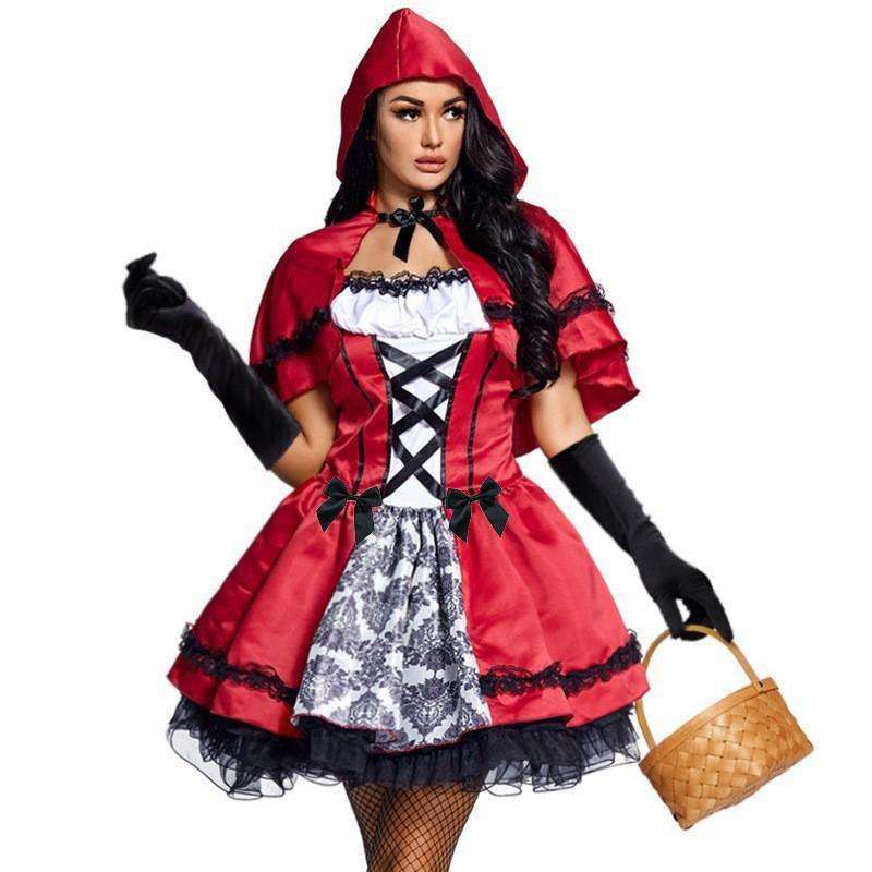Halloween Kostüm Rotkäppchen Set Kurzer Umhang Kleid Party Cosplay Bühnen Outfit