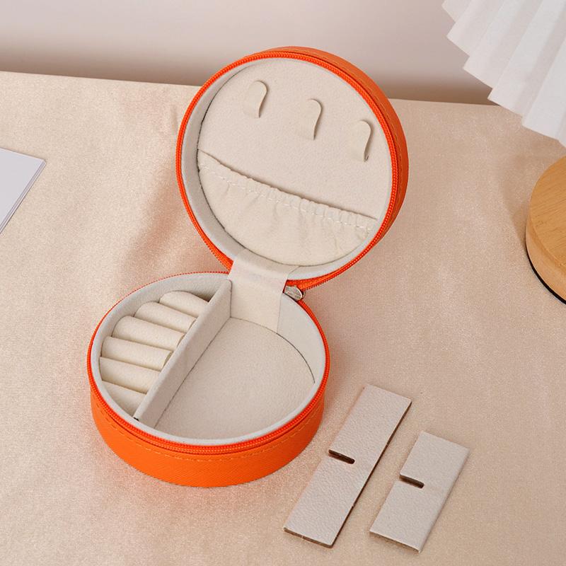 1PC Soft Lining Rings Anti-Scratch for Travel & Gifting Round Portable PU Leather Earrings Jewelry Box Multi-Functional