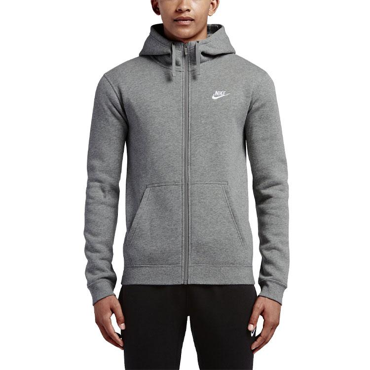 Nike Embroidered Logo Fleece-Lined Hooded Jacket Men Outerwear Gray 804389-063
