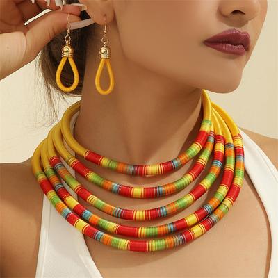 African Jewelry Set for Women Necklace Earrings Multi-layer Woven Choker Bridal Wedding Accessories