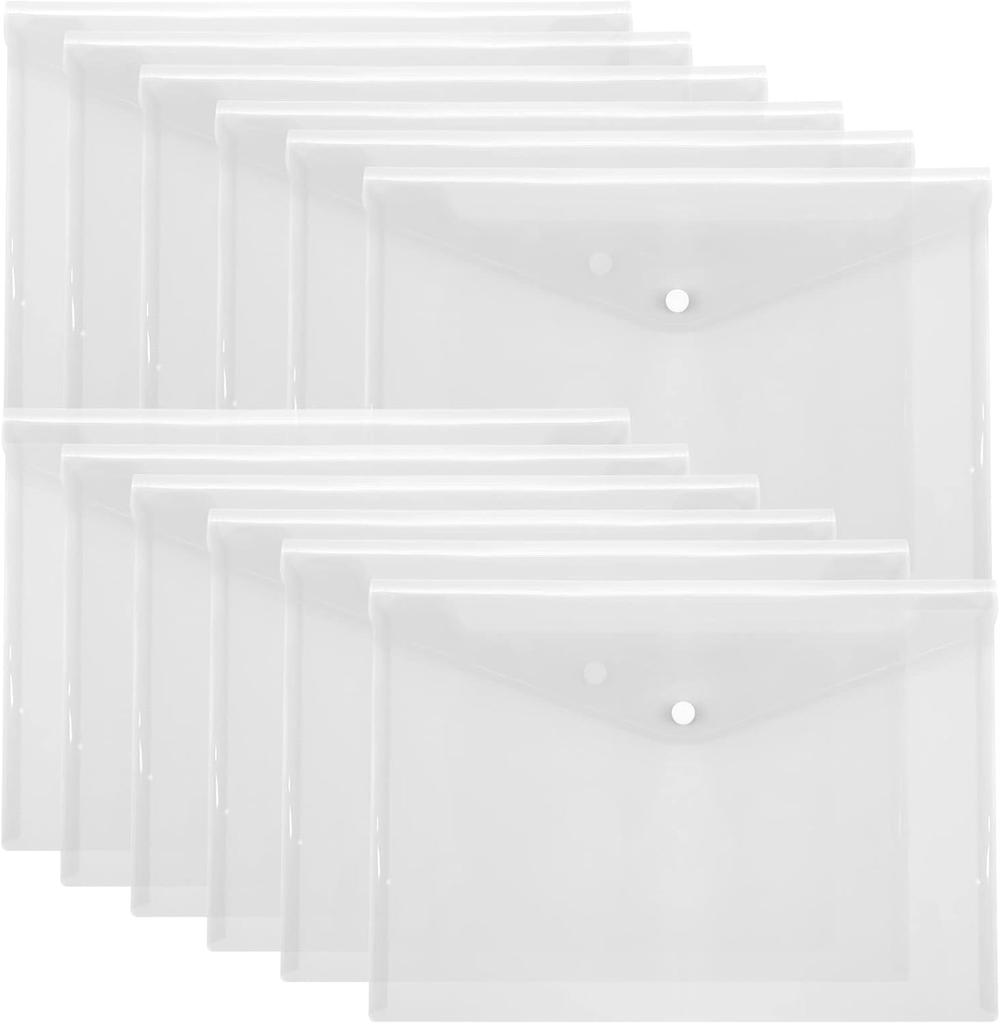 12 Pcs Plastic Envelopes Clear A5 Letter Size Waterproof Poly Envelopes Folders with Snap Closure for Office School Supplie