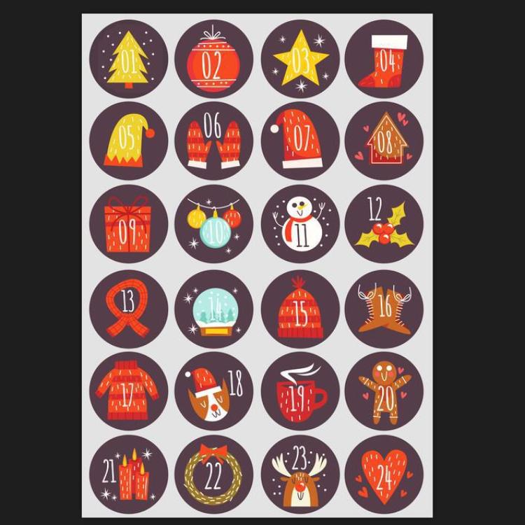 46 Stickers De Noël En Forme De Timbres - Motifs Père Noël, Sapins, Rennes - Pour Décorer Cartes, Cadeaux, Calendriers De L'Avent