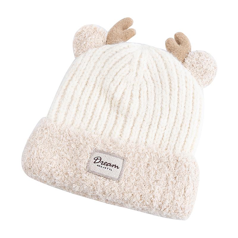 New Women Cute Plush Fur Warm Winter Hat Young Trendy Knitted Hat With Deer Horn Ear Girls Lovely Elegant Fur Winter Cap