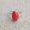 Handmade Oval Red Coral Ring, 925 Sterling Silver April Birthstone Ring