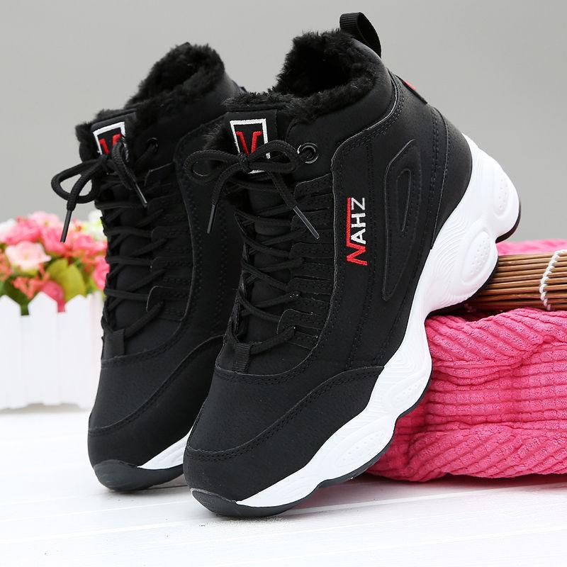 Cotton Shoes Women's Winter Velvet Thickened High-top Shoes Women's Fashion Casual Shoes Flat-soled White Shoes Female Students Platform Sports Shoes