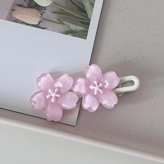 4 Stuks Meisjes Haarspeld Macaron Kleur Kersenbloesem Haarclips Parelmoer Textuur Stabiele Golvende Pony Haarspelden Haaraccessoires