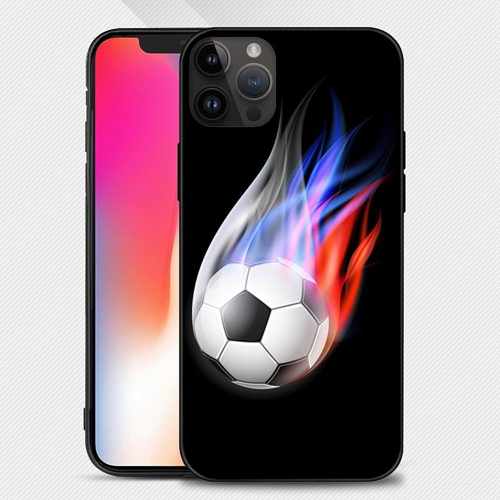 Fire Football Soccer Ball Phone Case Iphone15 14 13 12 11 Pro Max Mini X 7 8 Soft Case