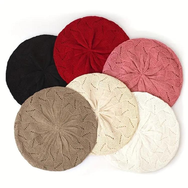 Stretchy Beret Cap Fashion Headwear Painter Hat Acrylic Knit Skull Hat For Office Women Spring Autumn Daily Outfit