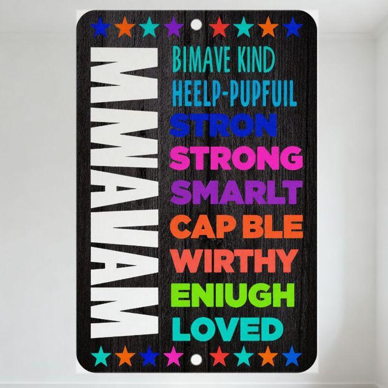 

Motivational MAMAAM Metal Tin Sign with Colorful Phrases BIMAVE KIND HEELP - PUPFUL STRONG SMART LOVED for Home Decor, Man Cave, 20x30cm（7.8x11.8inch）