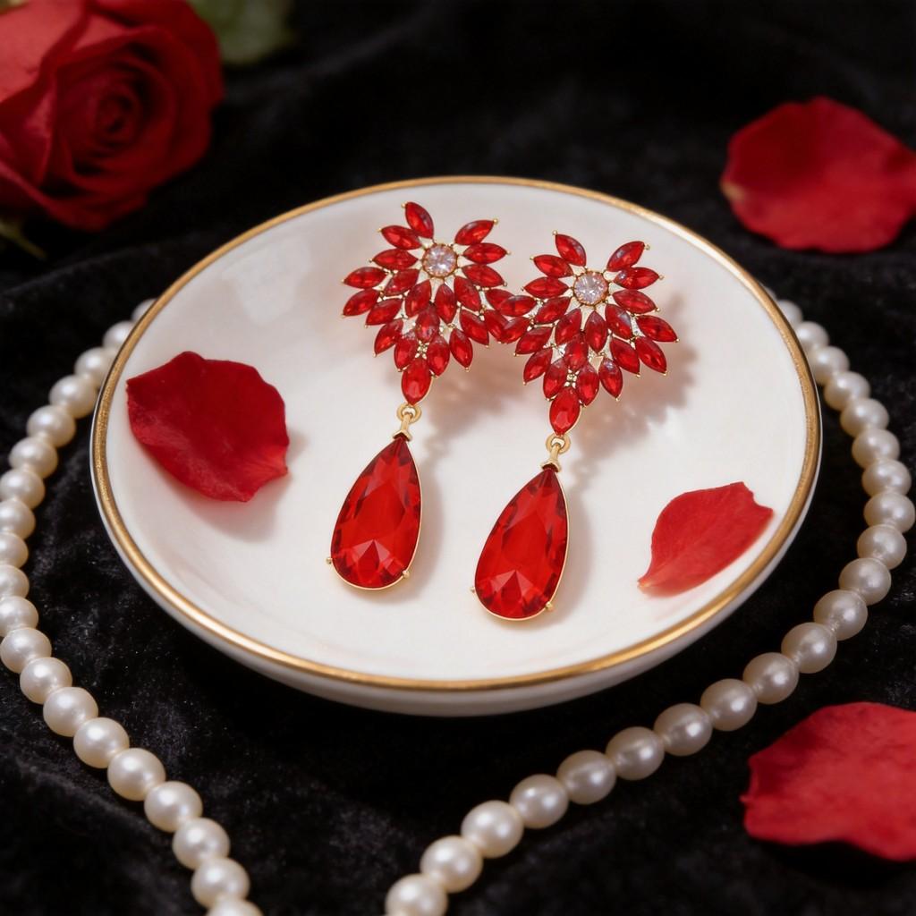 Elegant Alloy Drop Earrings For Women With Flower Shape And Rhinestone Detailing For Gift Giving