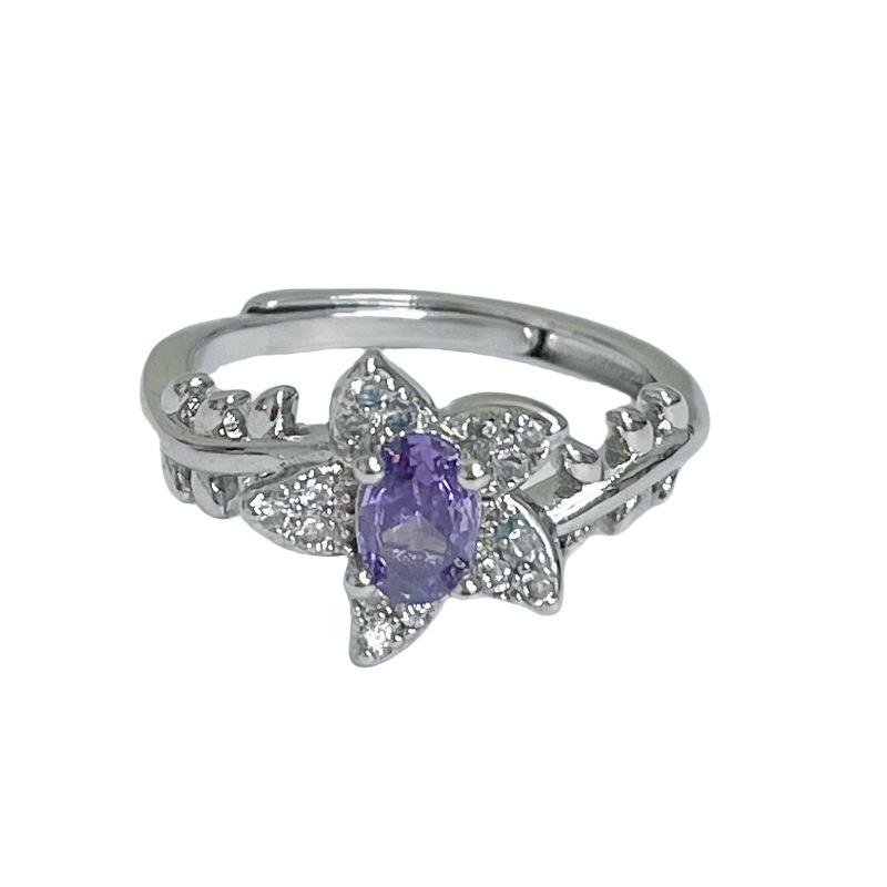 New Color Treasure Purple Transshipment Nine Purple Leaving Fire Year Light Luxury Opening Ring Tassel Full Diamond Niche Super Immortal Jewelry Women