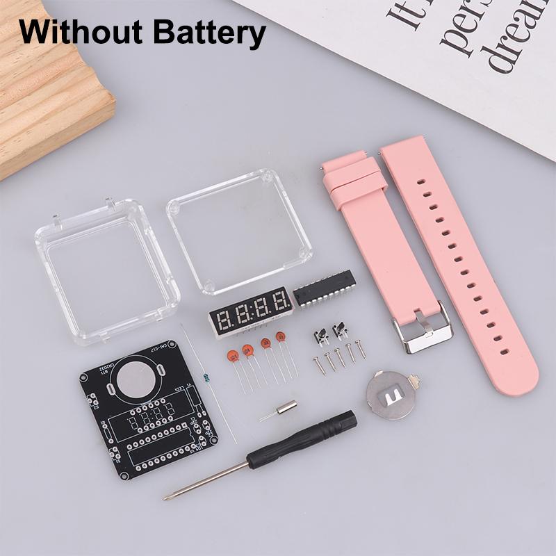 1Set Diy Electronic Watch Kit Led Digital Tube Display Creative Soldering Project Transparent Case Diy Kit (Without Battery)