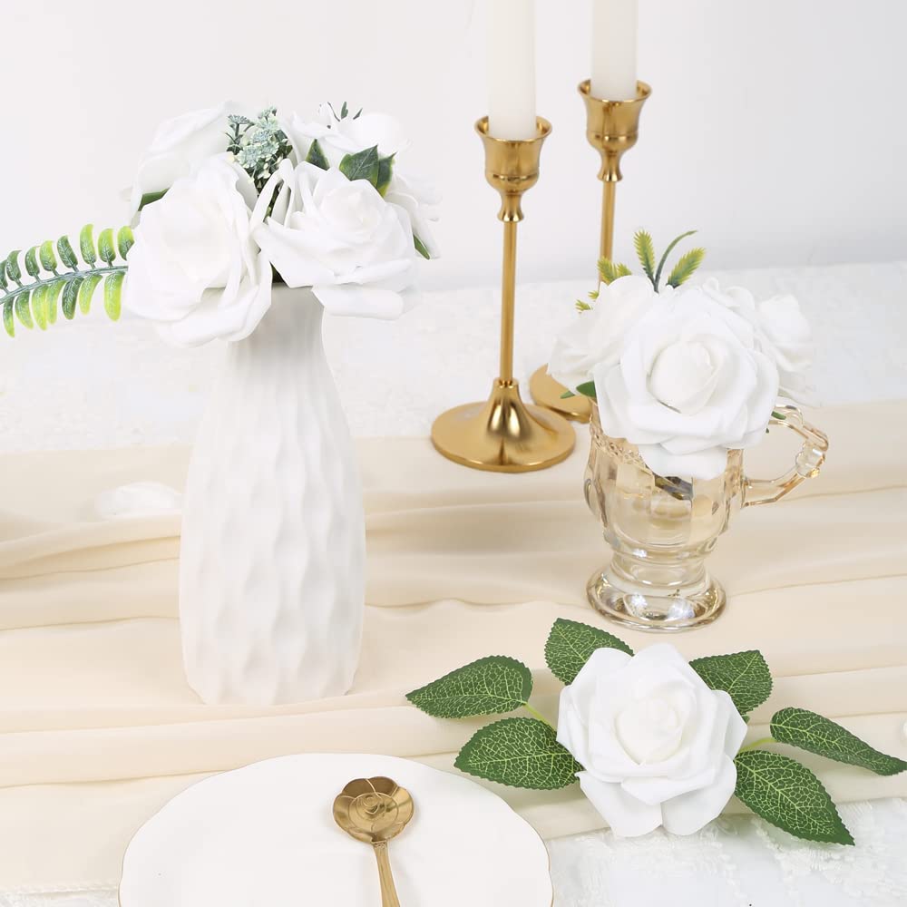 25Pcs Artificial Rose Foam Rose Fake Rose with Stem DIY Wedding Bouquet Bridal Shower Centerpiece Party Decoration Holiday Gift Floral Arrangements