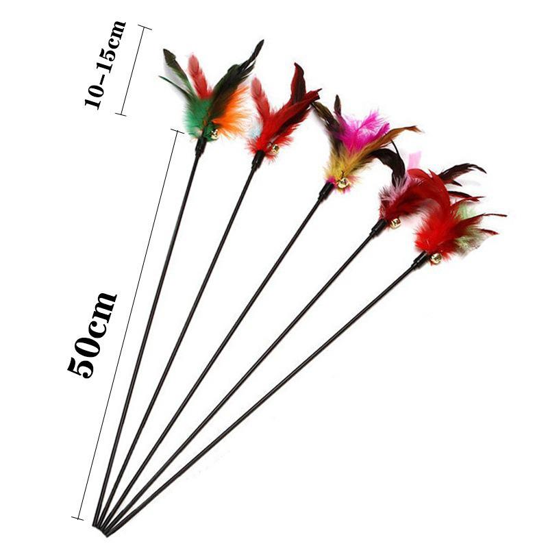 Colorful Cat Teaser with Bell, Feather, and Spring Rod for Self-Play