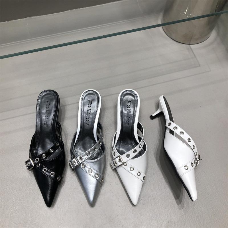 Summer Womens Shoes Sexy Pointed Toe Half Slippers Fashion High Heel Cool Slippers for Women Luxury Banquet High-heeled Slippers