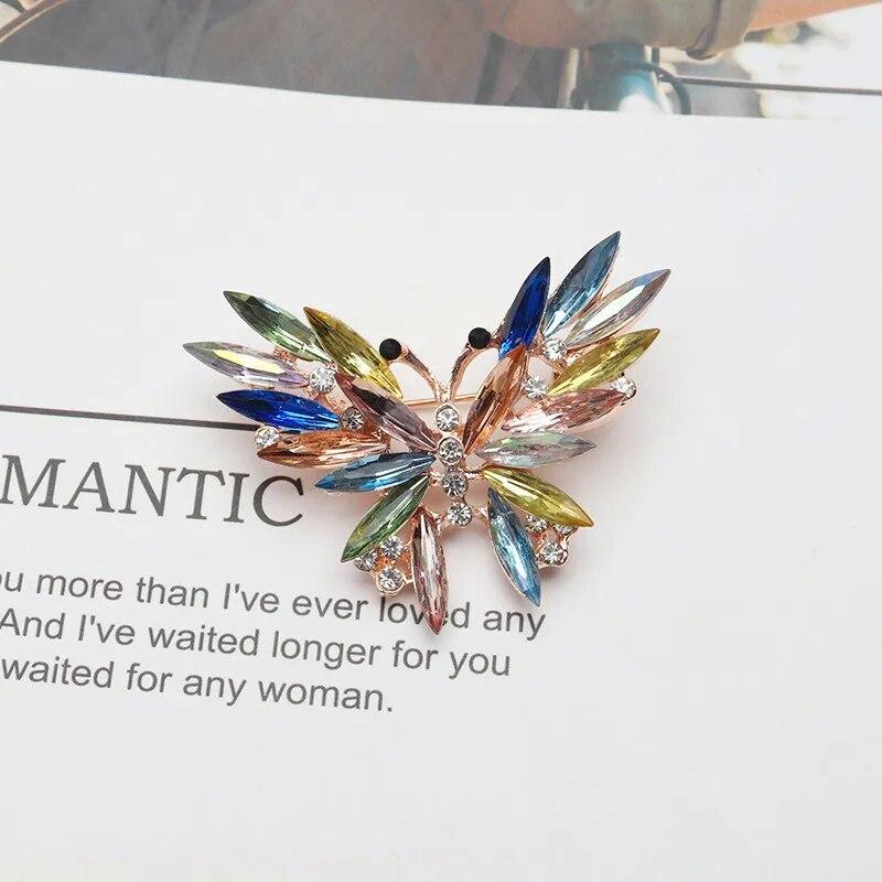 Trendy Multicolour Alloy Butterfly Brooches For Women Metal Crystal Insect Brooch Party Birthday Winter Zircon