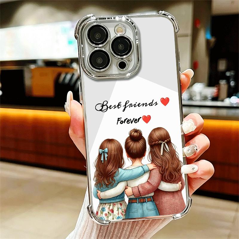 

Best Friends Forever Girls Plating Phone Case For Iphone 16 17 Pro Max Air 16E 14 15 Plus 12 13 Mini Anti-Fall Airabag Cover iPhone 15 Pro Max