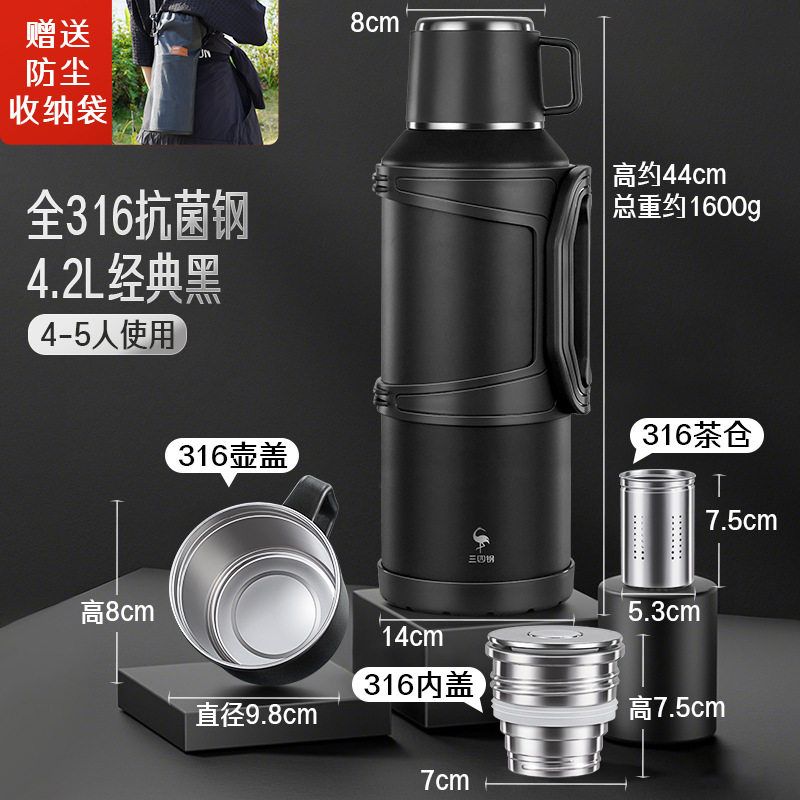 Large Capacity 316 Stainless Steel Thermos Flask for Outdoor Travel and Car Use, Super Large Capacity Thermal Mug