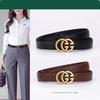 Womens Genuine Leather Belt With Alloy Buckle Slim 2.4cm Width Classic Black Brown Beige Office Casual Chic Style