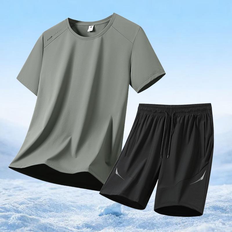 Sports & Casual Ice-Silk Quick-Dry Stretch Set Lightweight Loose-Fitting Breathable Short-Sleeve T-Shirt Men's Set