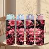 1PC Deep Red Rose Floral Cluster Print 750ml Color Plastic Sports Water Bottle Leakproof Flip Straw Lid Suitable for Sports Office Home Use