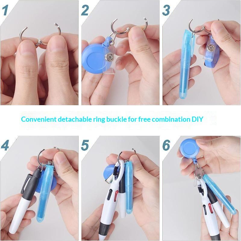 Retractable Badge Reel Pen Set with Highlighter 3-in-1 Ballpoint Pen Portable Multifunctional Stationery for Nurses Office Workers