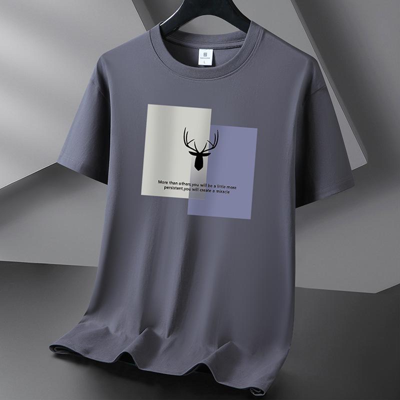 Cotton Men's Fashion Loose Short Sleeve Deer Head Printed Pullover Compassionate T-shirt