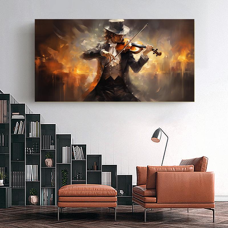 Pianist Playing Piano Saxophone Violin  Jazz Band Canvas Print  Vintage Oil Painting Style Wall Art Gift, Music School Decor