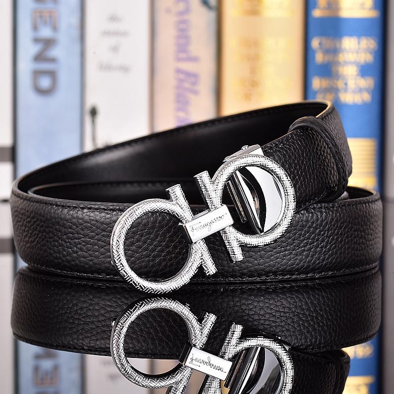 Salvatore Ferragamo 3.3cm Cowskin Men's Belt Luxury Brand Designer Belt Suit Jeans Formal Brand
