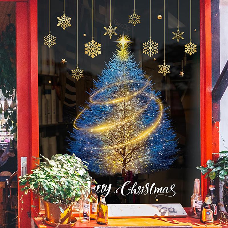 Adesivi per Vetrine Capodanno 2025 Decorazione Natalizia Babbo Natale Pupazzo di Neve Adesivo Albero di Natale Decorazione Vetro Decalcomania Regalo di Natale