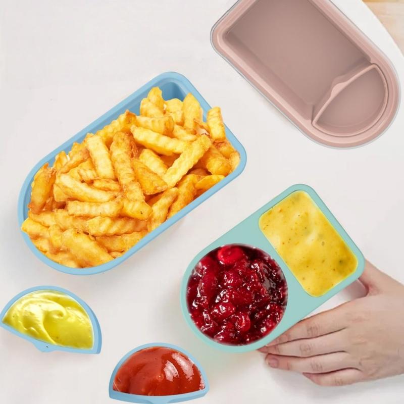 5lots Reusable Silicones Food Storage Container 2 Separated Section Sealing for Fruits Nut Camping Essential