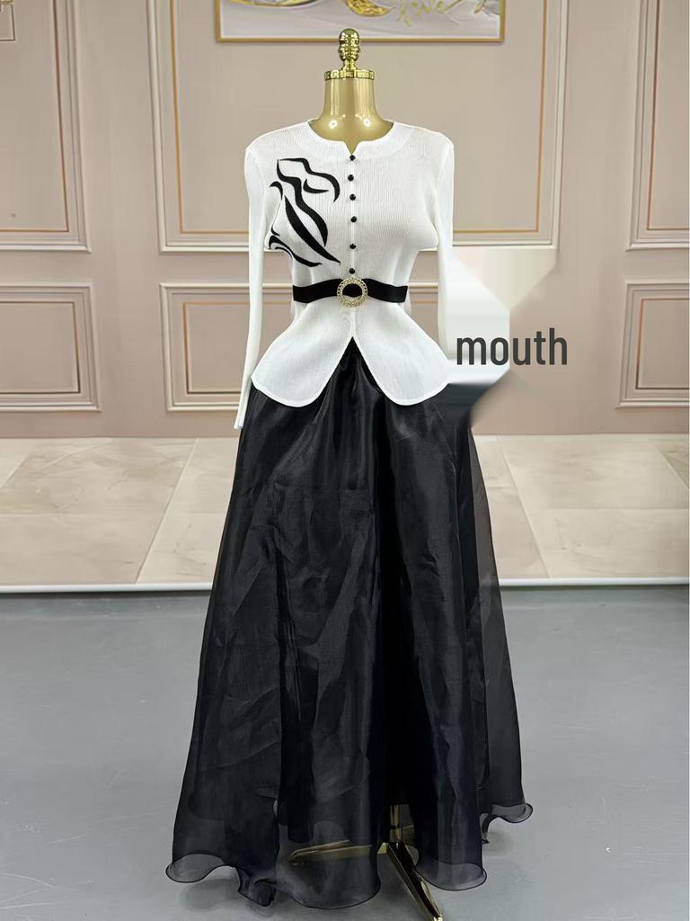 Miyake Pleats Plus Size Irregular Top & Elegant Skirt Set