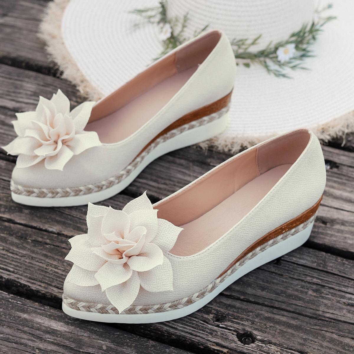 

Празднуйте Женские туфли-лодочки с цветочным узором Весна Лето Повседневные на танкетке Высокие каблуки Слипоны Лоферы Плоская подошва Одинарная обувь для женщин 36 бежевый