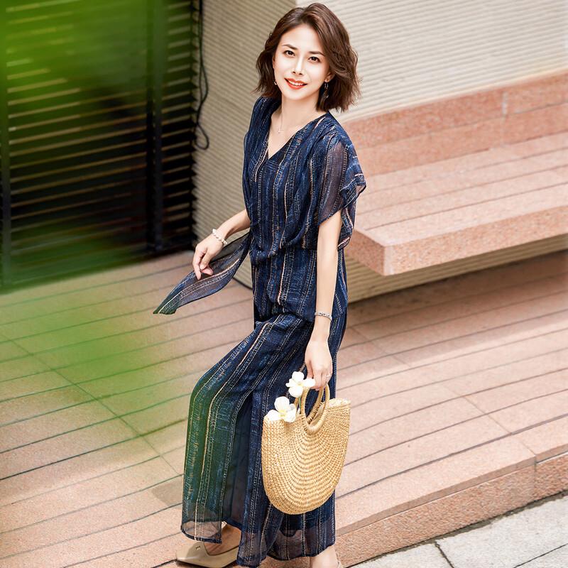 Jianhu Mid-Aged Women's Summer Elegant Top & Long Skirt Set