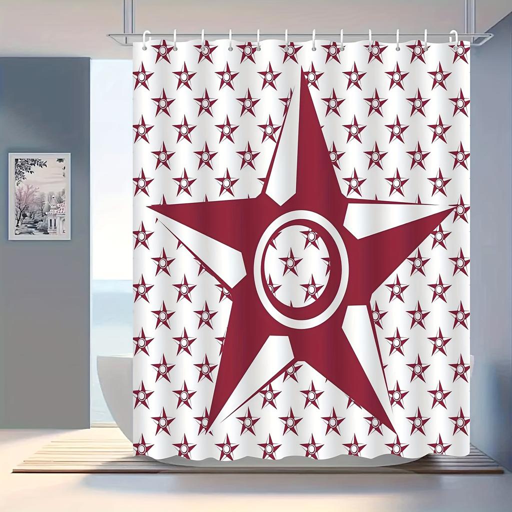 1pc Star-print shower curtain, polyester fabric, machine washable, with hooks, suitable for bathroom décor.