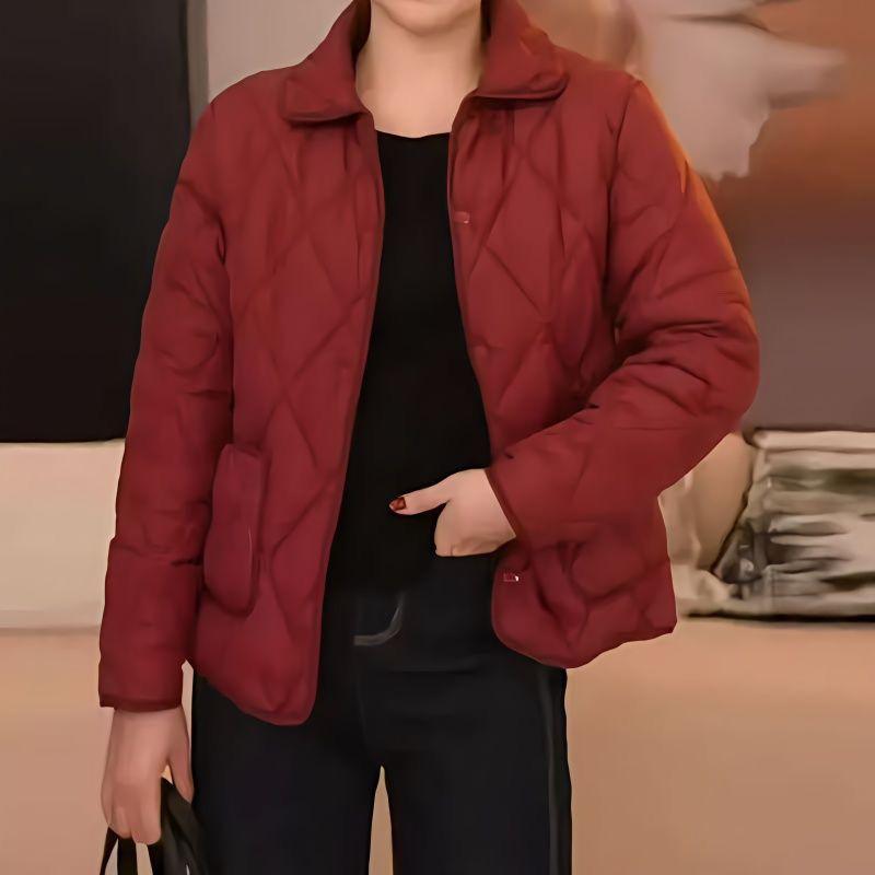 Frühling Herbst Kurzer Mantel Damen Rhombus Leicht Lässig Daunen Baumwolljacke Große Tasche Kurze PuffeJr Mäntel Damen