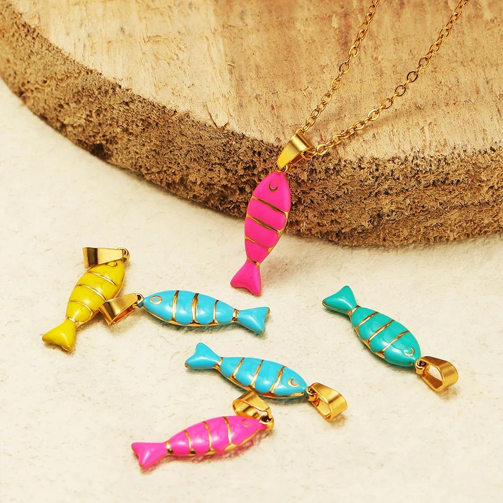 5pcs Stainless Steel Enamel Fish Bracelet Making Necklace Pendants Charms for DIY Jewelry Findings Handmade Crafts Accessories