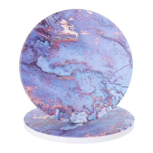 uxcell Set of 2 Absorbent Round Coasters with Purple Marble Gilding Pattern, Cork Backing, Non-Slip, for Home and Office Use, 4" Diameter