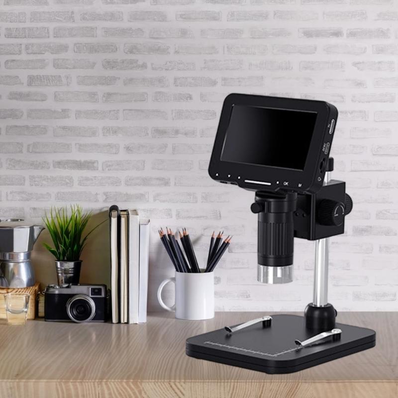 LCD Digital Microscope 4.3Inch Screen 720P Video Recorder 1-1000X Magnification Zoom Coin Microscope Magnifier PC View