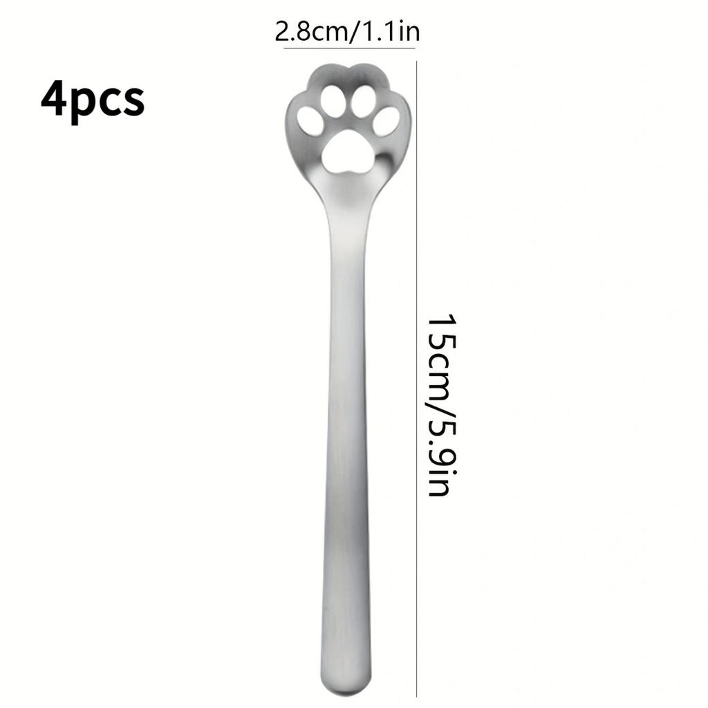 1pc Cat Paw Coffee Spoons, Cute Cat Paw/Dog Paw Stainless Steel Teaspoon Sugar Ice Cream Cake Dessert Spoon Stirring Spoon,.