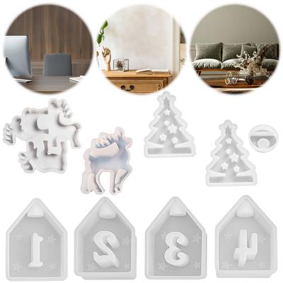 Silicone Moulds Plaster Silicone Molds Christmas Elk DIY Epoxy Casting Mold Christmas Tree Numbers House for Resin Epoxy Casting