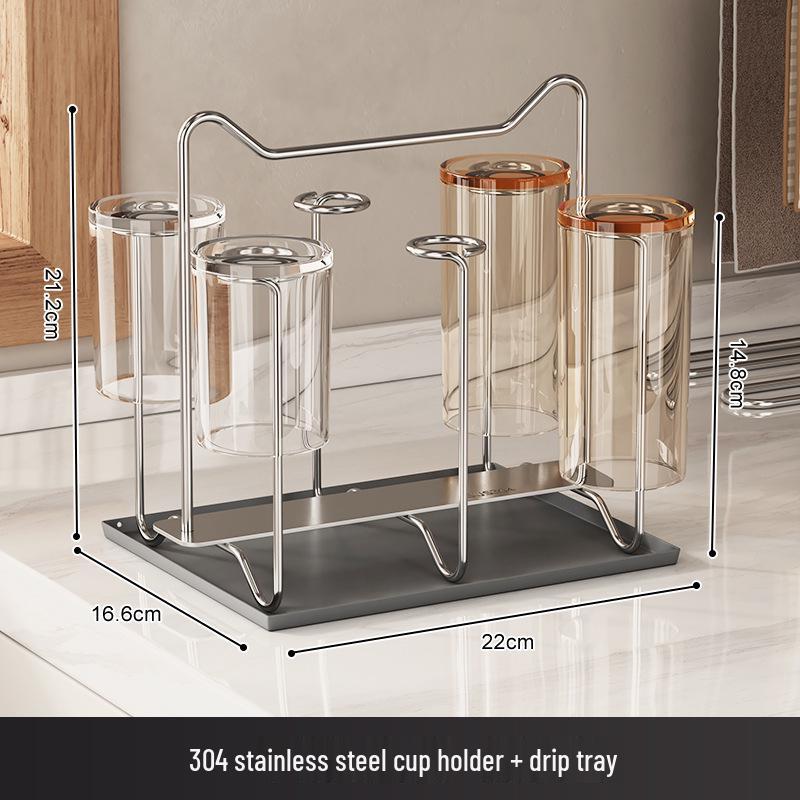 Stainless Steel Rotating Cup Holder & Draining Rack for Countertop