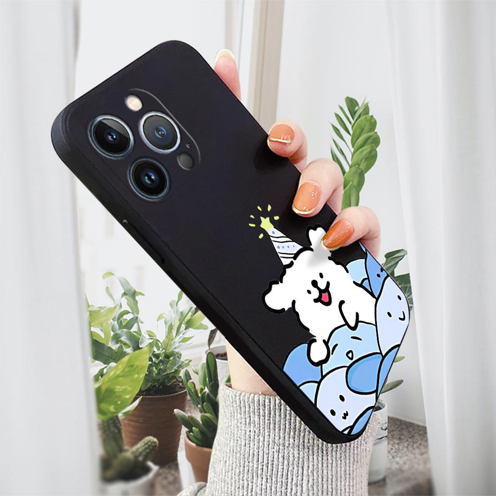 Cute Puppy In A Hat Phone Case for iPhone 15 14 13 12 11 Samsung Galaxy A12 A52 S24 S23 Xiaomi POCO Redmi Soft Square Liquid Silicone Cover Casing