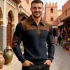 Men Quarter Zip Shirt Long Sleeve Turndown Collar Pullover Color Block Jacquard Sweatshirt with Elbow Patches for Street Daily Wear