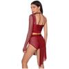 Completo da Donna Crop Top e Pantaloncini Scollo all'americana Manica Lunga Singola Schiena con Laccetti Orlo Asimmetrico in Rete Strass Danza Latina