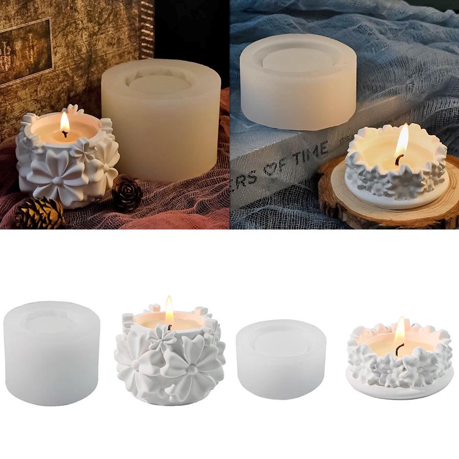 Elegant Flowers Silicone Mold Candle Cup Jar DIY Aromatherapy Holder Mould for Jewelry Storage And Concrete Candle Making