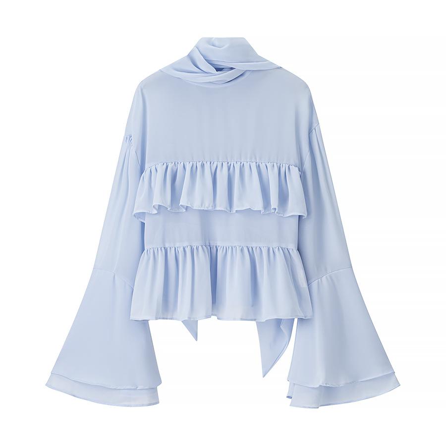 European and American design sense ruffle edge streamer women's shirt women's new horn sleeve fashion top