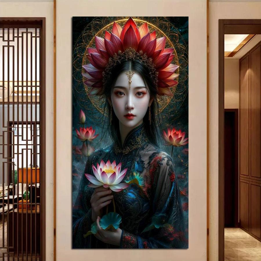 Beautiful Woman Lotus Large Size Diamond Painting Diy Full Square Round Drill Rhinestone Embroidery Flowers Mosaic Cross Stitch Kits Wall Decor