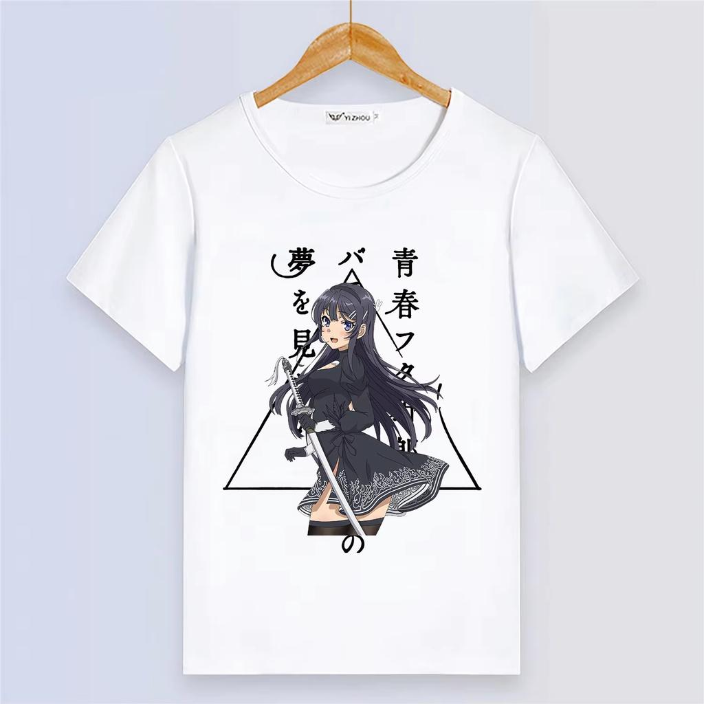 Anime Rascal Does Not Dream of Bunny Girl Senpai Estate Manica Corta Stampa Cartoni Animati Ragazze Bianco Modal Uomini e Donne Maglietta
