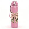 1PC Leopard Print Pattern Bow Print 750ml Color Plastic Sports Water Bottle Leakproof Flip Straw Lid Suitable for Sports Office Home Use